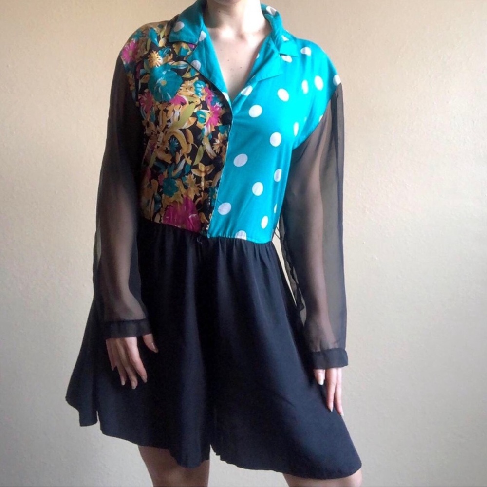 Vintage 80s Collared Patchwork Romper, Euc Size L - image 1